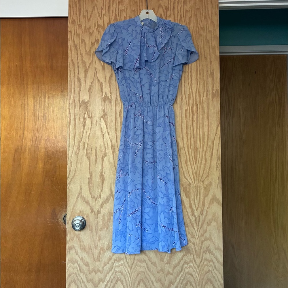 Vintage 80’s L.T.D. by Roberta Floral Ruffle-Trim Midi Dress